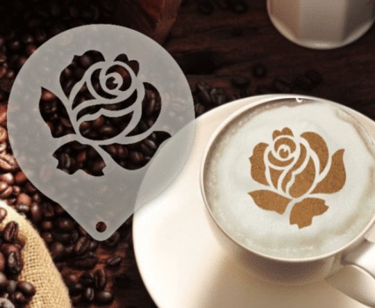 Šablona na zdobení kávy - Rose stencil - Kliknutím na obrázek zavřete