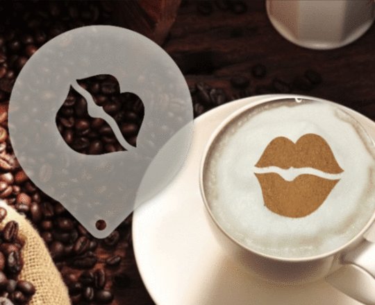 Šablona na zdobení kávy - Kiss Stencil - Kliknutím na obrázek zavřete