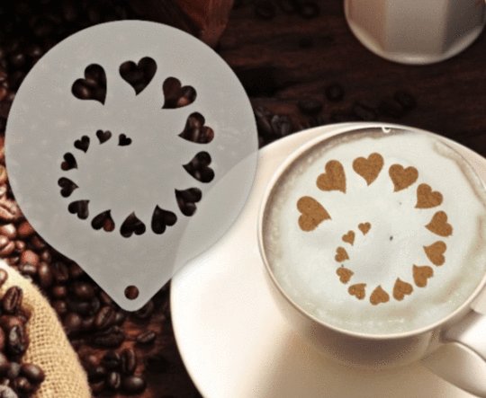 Šablona na zdobení kávy - Spiral Hearts - Kliknutím na obrázek zavřete