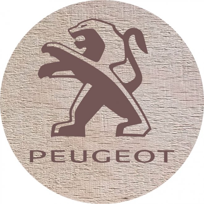 DŘEVĚNÝ PIVNÍ TÁCEK - Peugeot - Kliknutím na obrázek zavřete