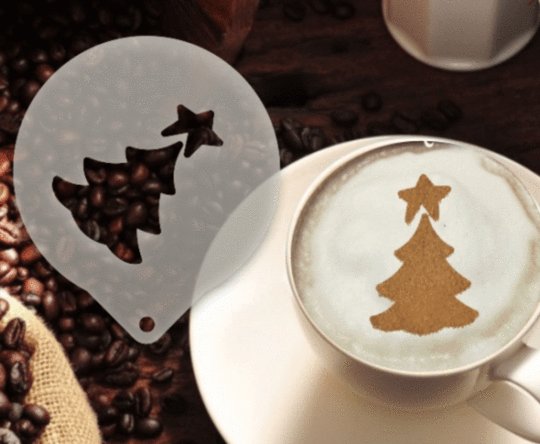 Šablona na zdobení kávy - Christmas Tree - Kliknutím na obrázek zavřete